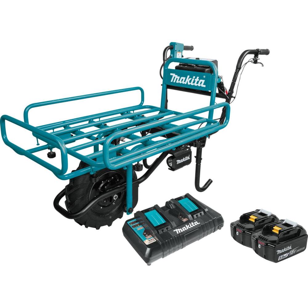 

Makita 18V X2 LXT Brushless Cordless Power-Assisted Hand Truck/Wheelbarrow Kit with Flat Bed (5.0Ah)