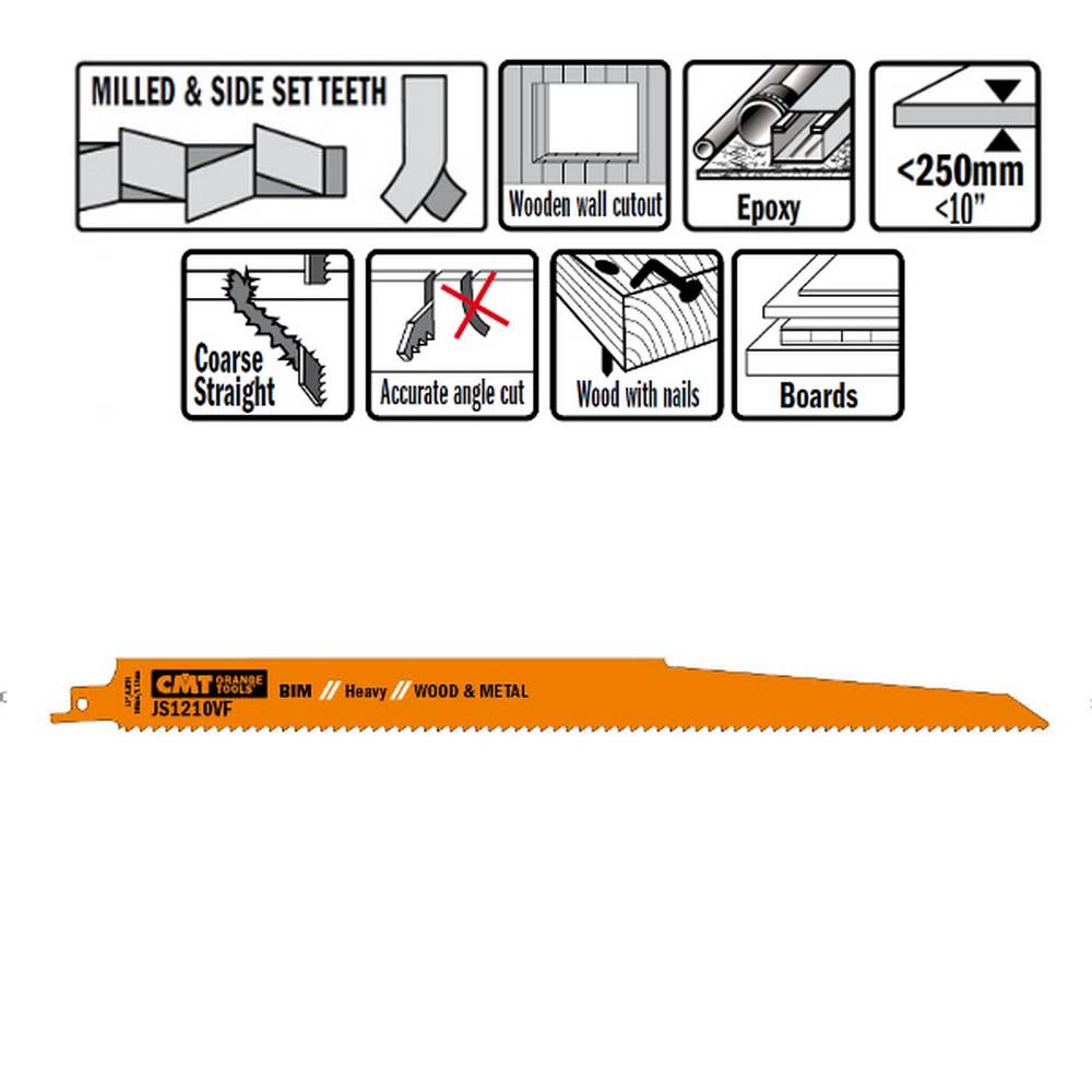 

CMT Tri-metal Reciprocating Saw Blades for Wood/Metal 11 In. 5-8 TPI - 5 pack