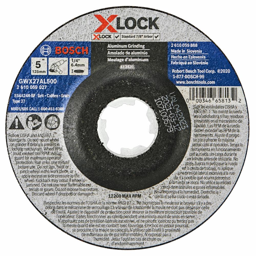 

Bosch Metal Grinding Abrasive Wheel 5" x .1/4" X LOCK Arbor Type 27 24 Grit