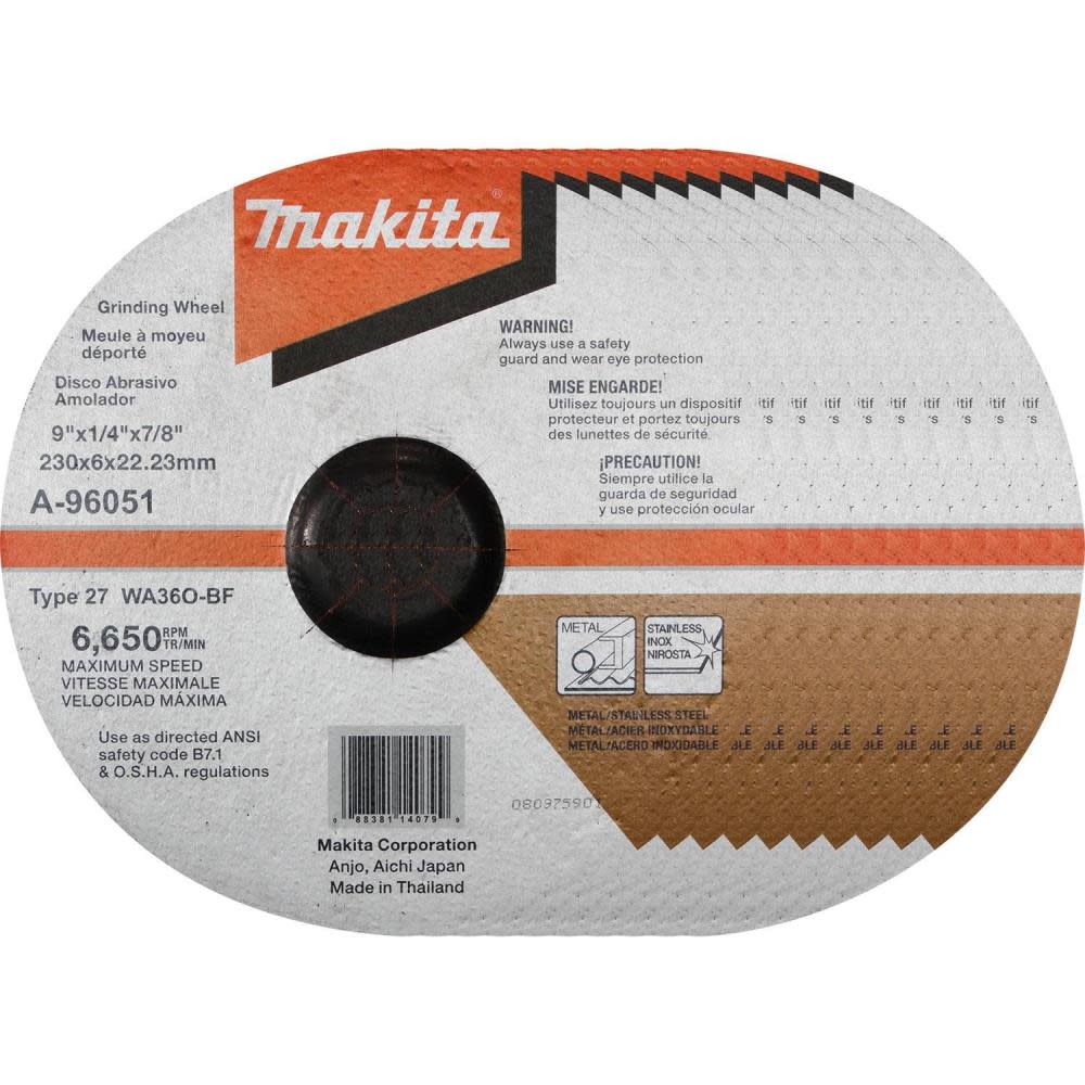 

Makita 9" x 1/4" x 7/8" INOX Grinding Wheel 36 Grit 10/pk