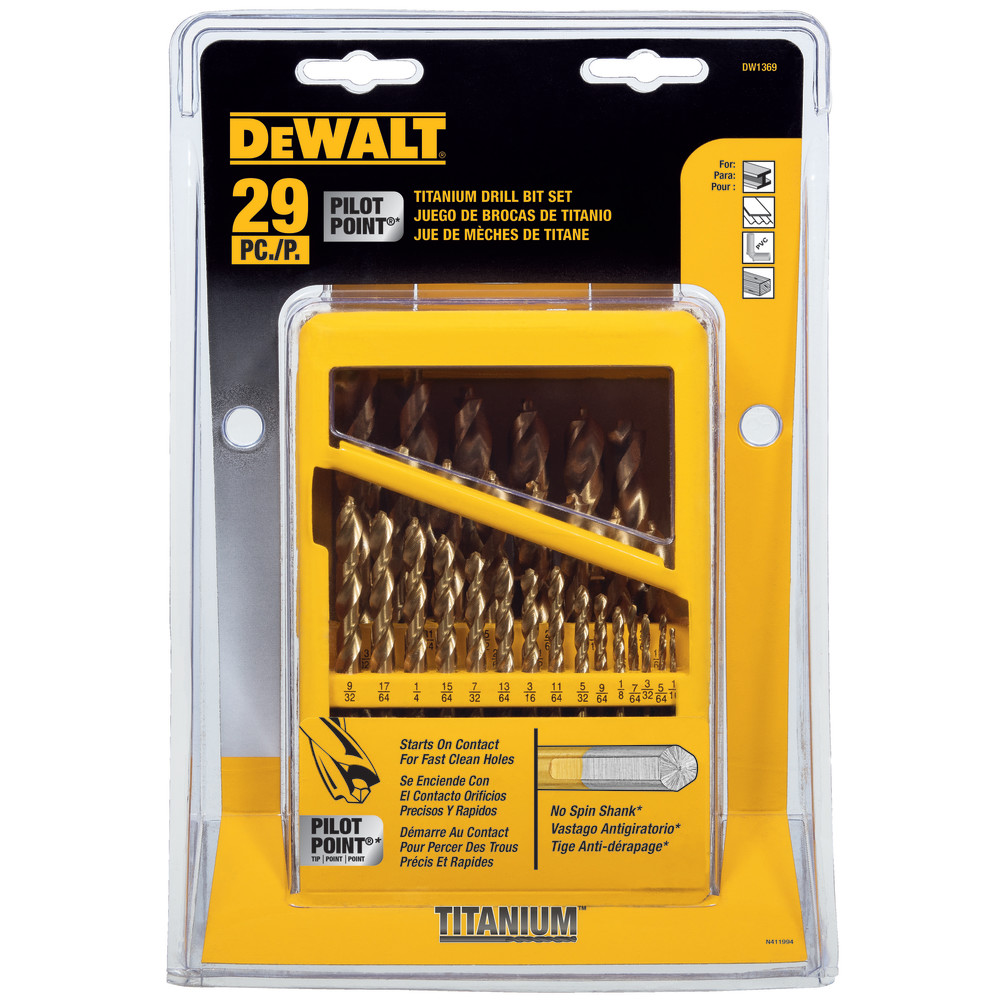 29PC Titanium Pilot Point Drill Bit Set - DW1369 from DEWALT | Acme Tools