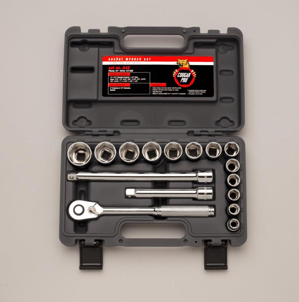 

Cougar Pro 1/2 In. Drive 16 pc. 5 pt std SAE Socket Set