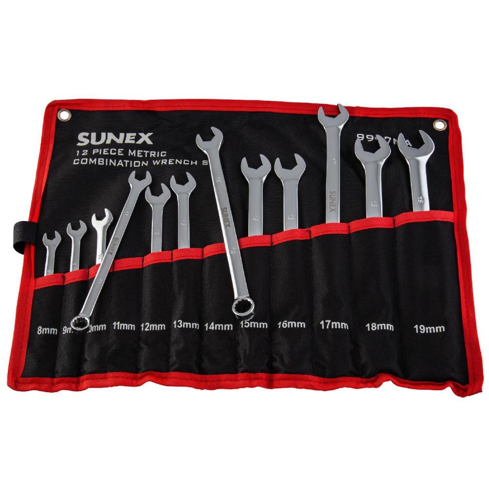 Sunex 7-19 mm Steel V-Groove Combination Wrench Set 12 Pieces