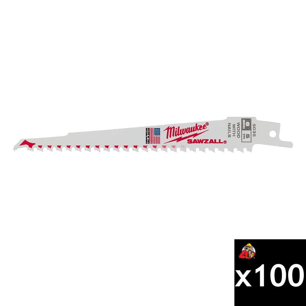 Milwaukee 6 Inch 5 TPI Super Sawzall Blade Bundle, 100 Pieces