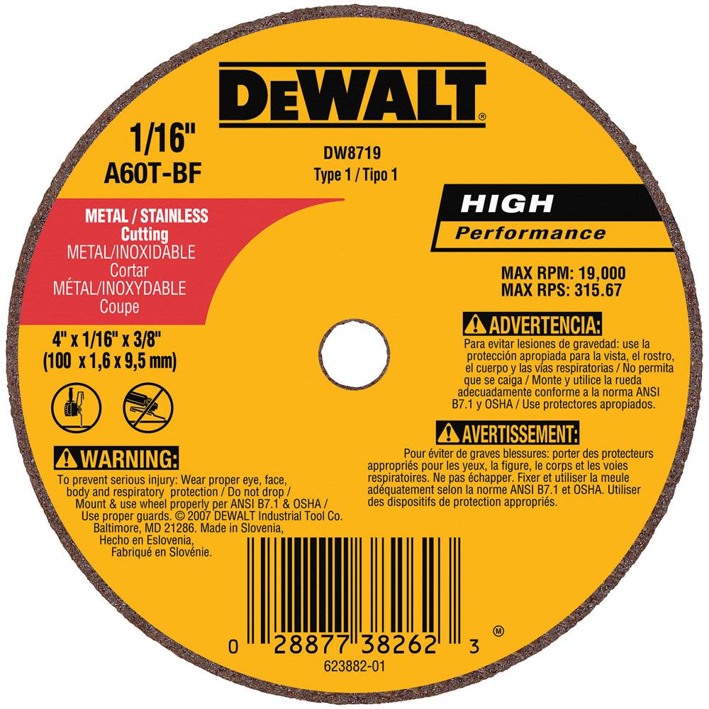 

DEWALT 4 In. x 1/16 In. x 3/8 In. A60T Long Life Wheel