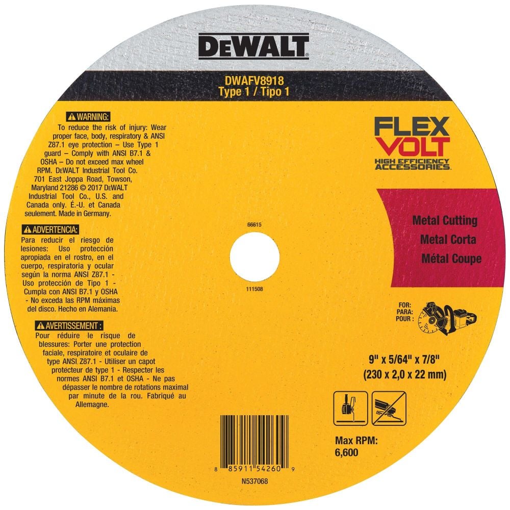 DEWALT 9 In. x 5/64 In. x 7/8 T1 FLEXVOLT Cutoff Wheel image number null