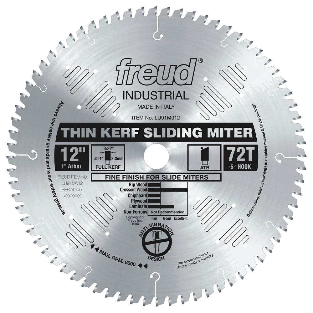 

Freud 12 In. x 72T Thin Kerf Sliding Compound Miter Saw Blade