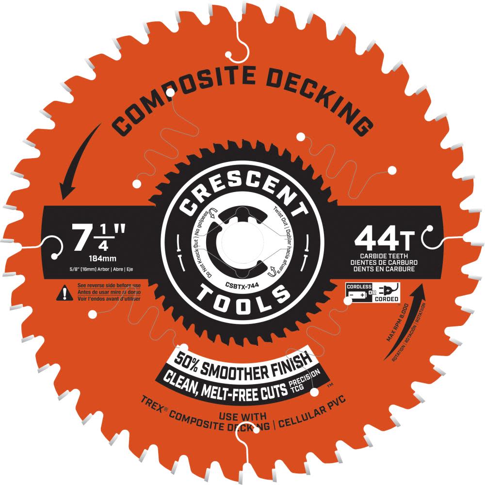 Crescent Circular Saw Blade Composite Decking 7 1/4in x 44T CSBTX744 Acme Tools