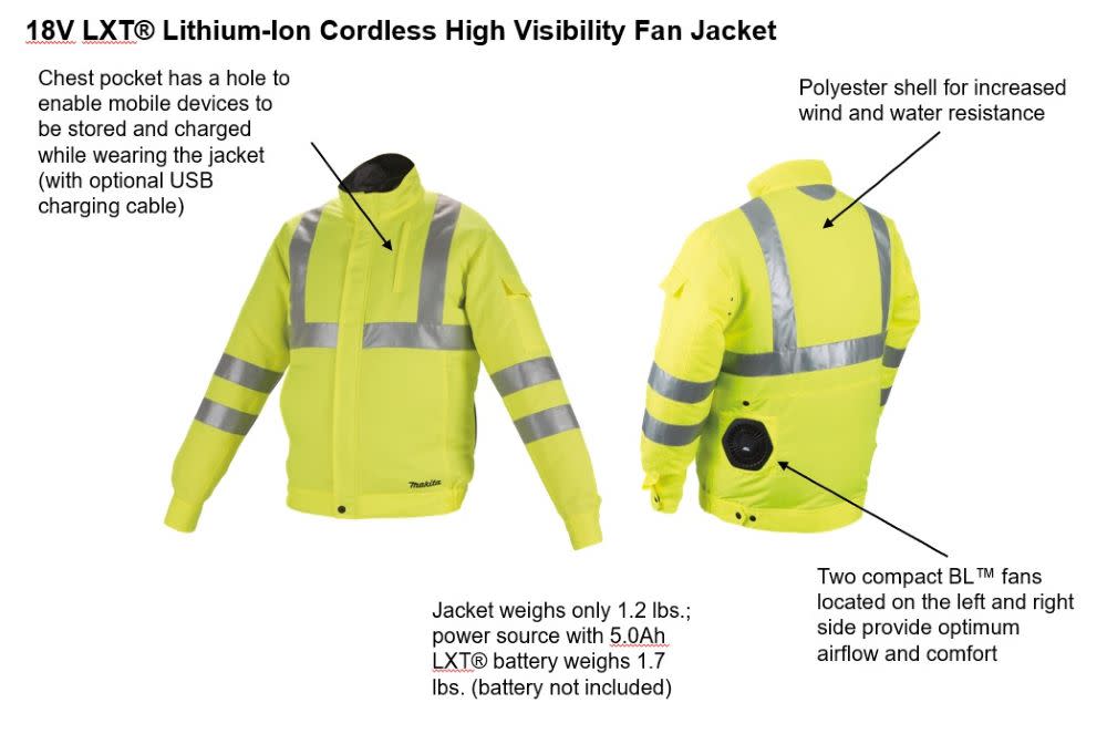 Makita CORDLESS FAN JACKET Lサイズ 蛍光イエロー makita-18v-lxt-lithium-ion-