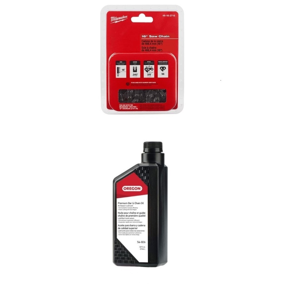 Milwaukee 16 Inch 56DL Saw Chain 1 Quart Oregon Bar and Chain Oil Bundle MIL000011256 Acme Tools