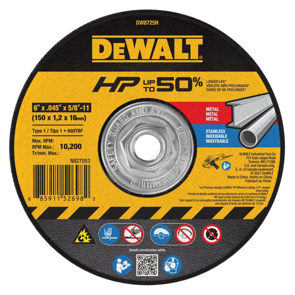 

DEWALT Cutting Wheel 6" X .045" X 7/8" HP T1