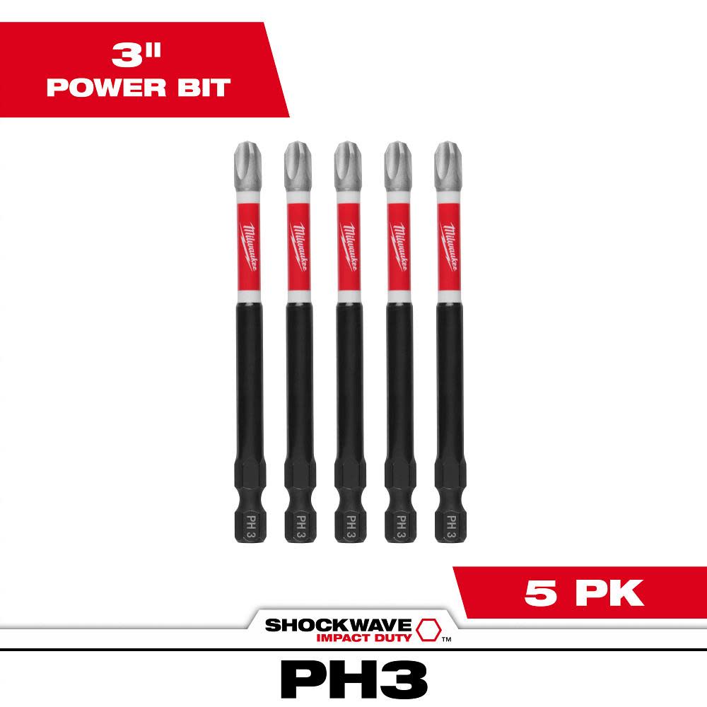 Milwaukee SHOCKWAVE 3.5 in. PH3 Impact Driver Bits 5PK