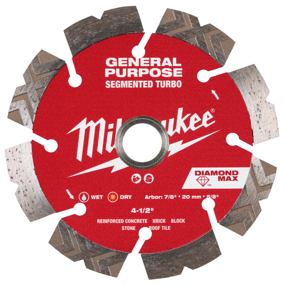 Milwaukee Diamond Max 4 1/2 Inch Segmented Turbo Rim Diamond Blade for Masonry