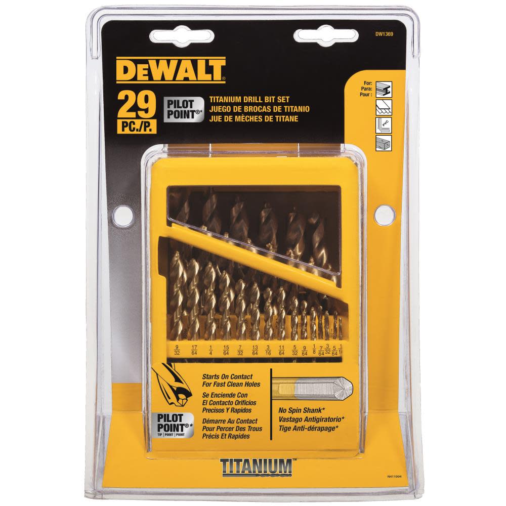 DEWALT 29PC Titanium Nitride Coated Pilot Point Drill Bit Set