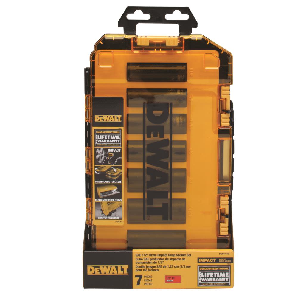 DEWALT Tough Box 7 pc. SAE 1/2 Drive Deep Impact Socket Set