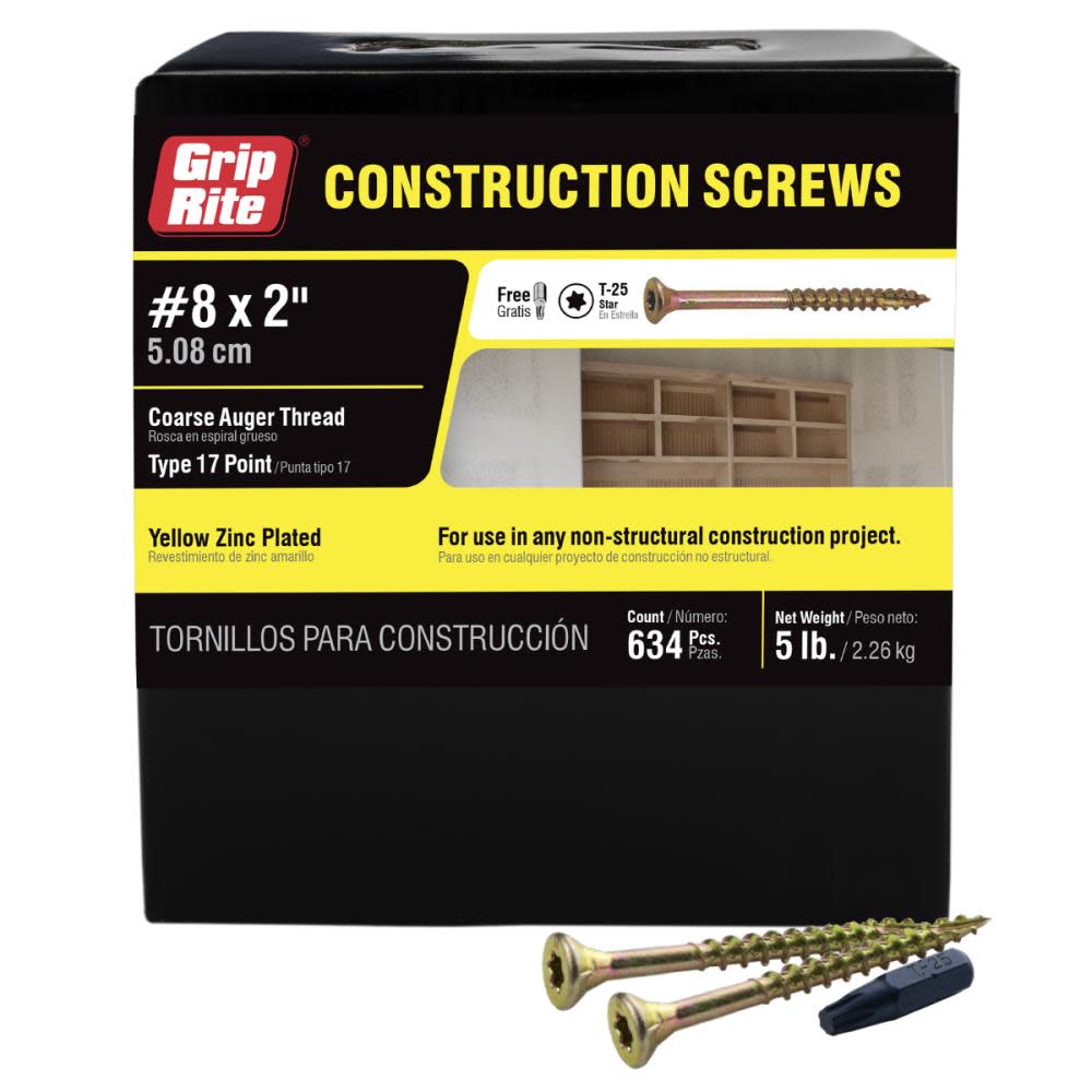 

Grip Rite 5-Lb #8 x 2-in Bugle-Head Yellow Zinc Type 17 Star-Drive Interior Wood Screw