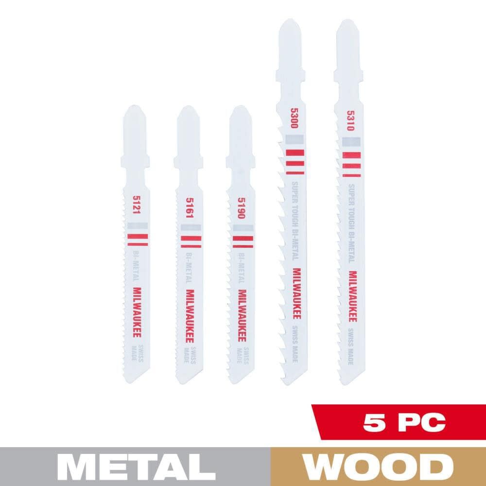 Milwaukee T-Shank Wood and Metal Jig Saw Blade Set 5pc