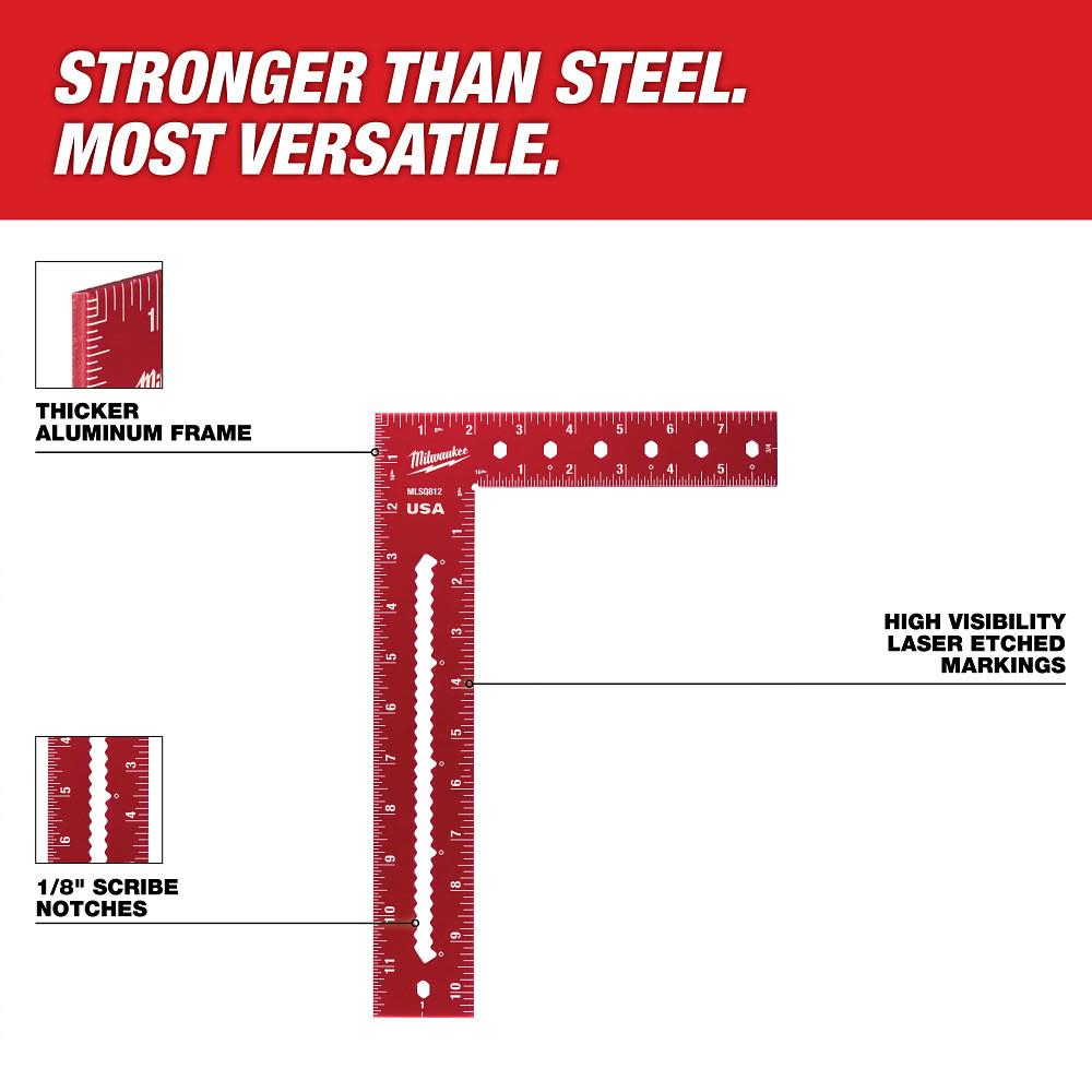 Milwaukee 8 Inch x 12 Inch Framing Square MLSQ812 - Acme Tools