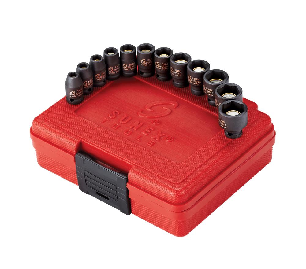 

Sunex 12 pc. 1/4 In. Drive Magnetic Metric Impact Socket Set