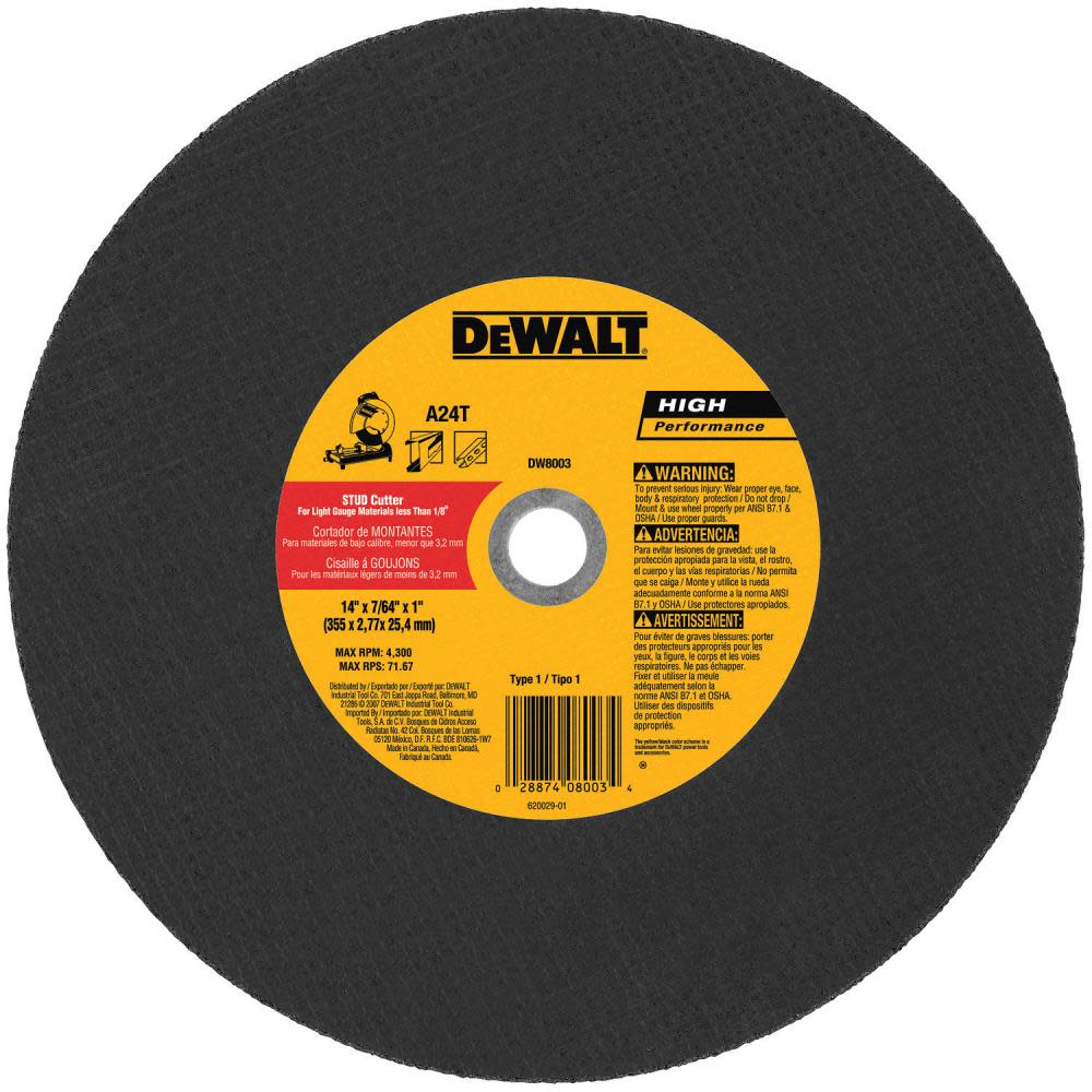 

DEWALT 14 In. x 7/64 In. x 1 In. Stud Cutting Wheel