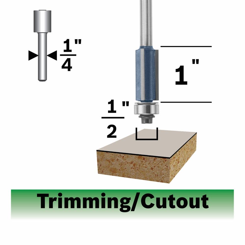 Bosch 1/2" x 1" Carbide Tipped Triple Flute Flush Trim Router Bit