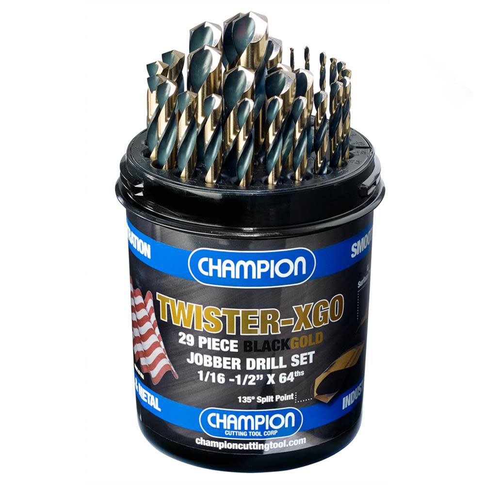 

TWISTER-XGO 29 Piece Black & Gold Jobber Drill Bit Set, 1/16-1/2 In. x 64ths
