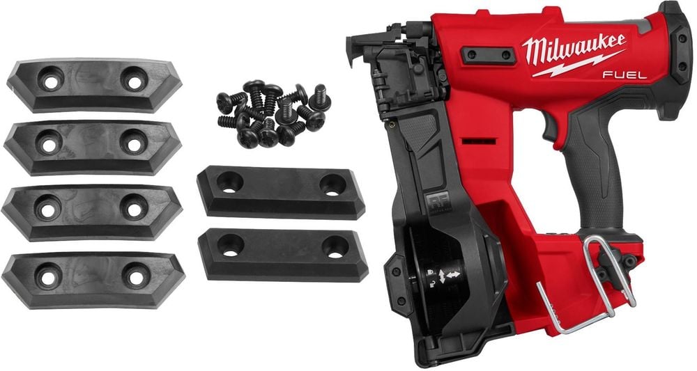 View Milwaukee M18 FUEL Coil Roofing Nailer & Replacement Rubber Wear Pads Bundle