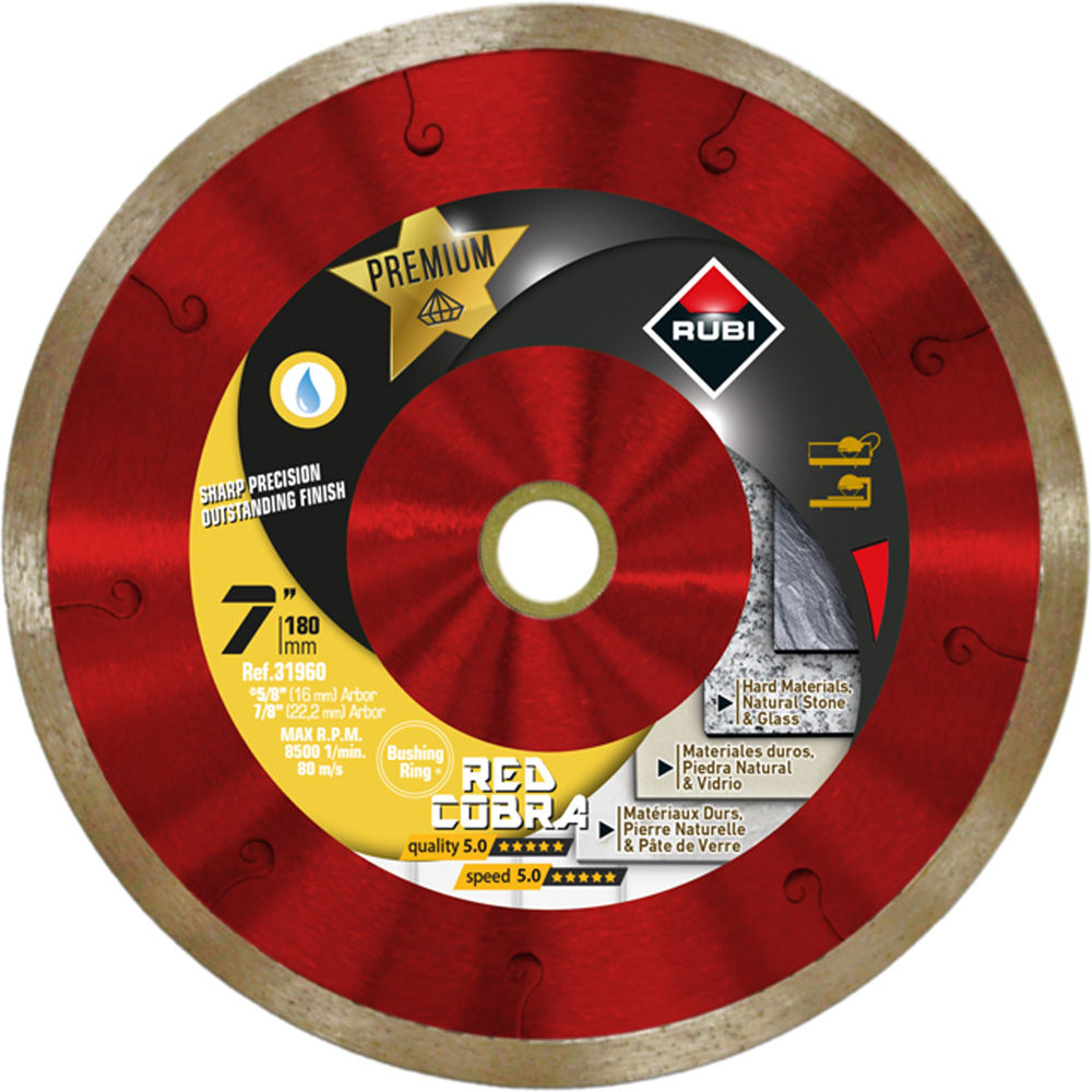 Rubi Tools Red Cobra 7 Inch Premium Continuous Rim Diamond Blade for ...