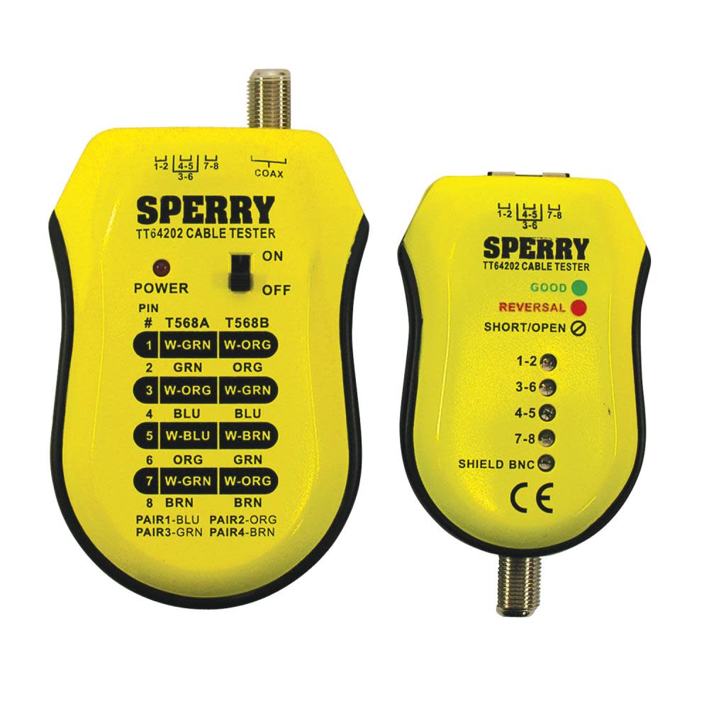 

Gardner Bender Sperry Instruments TT64202 Cable Test Plus Coax & UTP/STP Cable Tester - Detects: Shorts / Miss-Wires & Reversals Wiring Reference Chart Included 2 Pc. Kit Yellow & Black