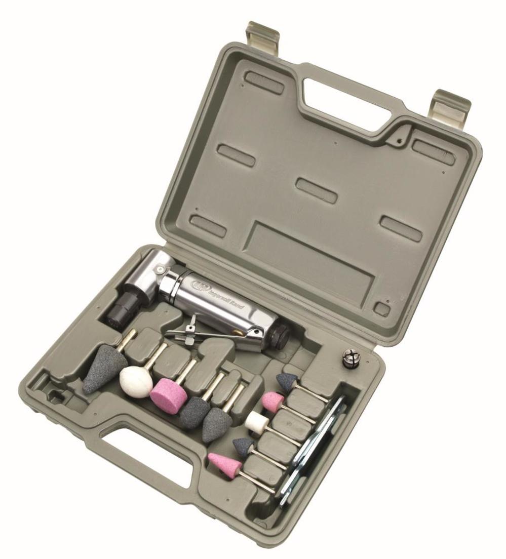 

Ingersoll Rand Air Angle Die Grinder Kit 0.25 HP 21000 RPM 10 Mounted Grinding Tips