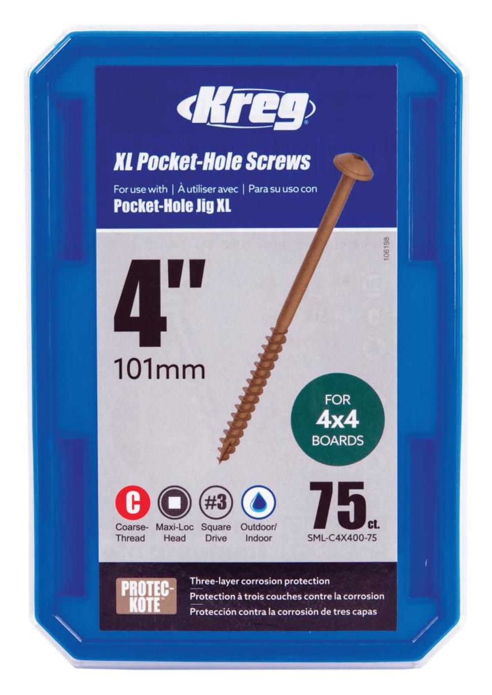 Kreg XL PocketHole Screws 4" 75qty SMLC4X40075 from KREG Acme Tools