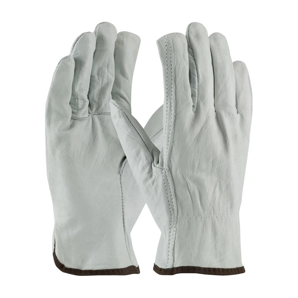 Protective Industrial Products Drivers Gloves White Economy Top Grain Cowhide Leather 2X 12 Pairs of Gloves