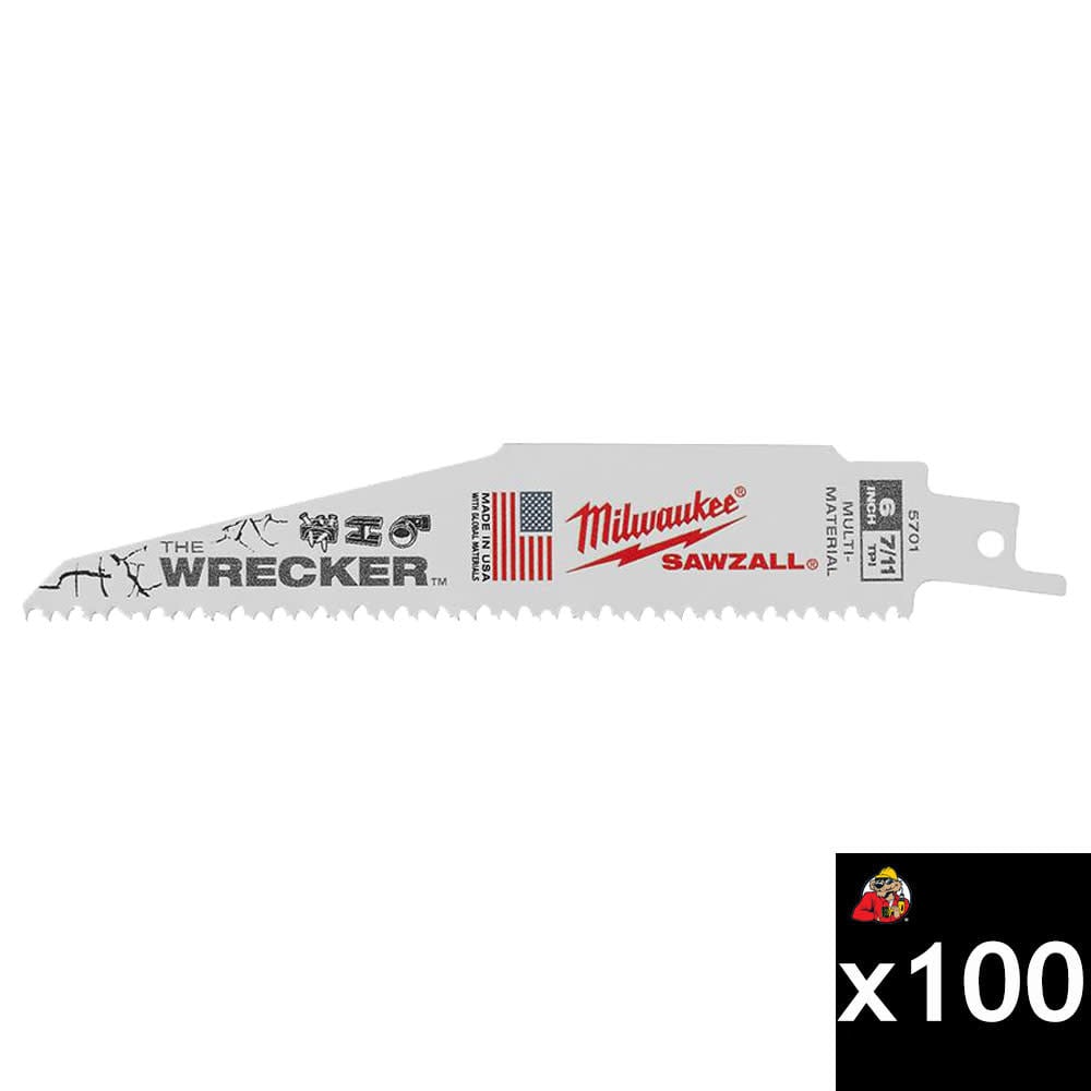 Milwaukee The Wrecker Multi-Material 6 Inch 7/11 TPI SAWZALL Blade Bundle, 100 Pieces