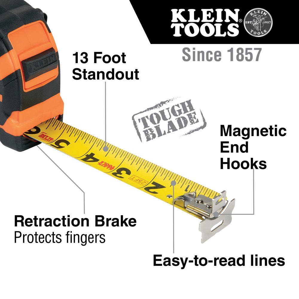 Milwaukee Tape Measure 25 Ft Compact Engineer Scale Lockable Belt Clip Hand Tool 