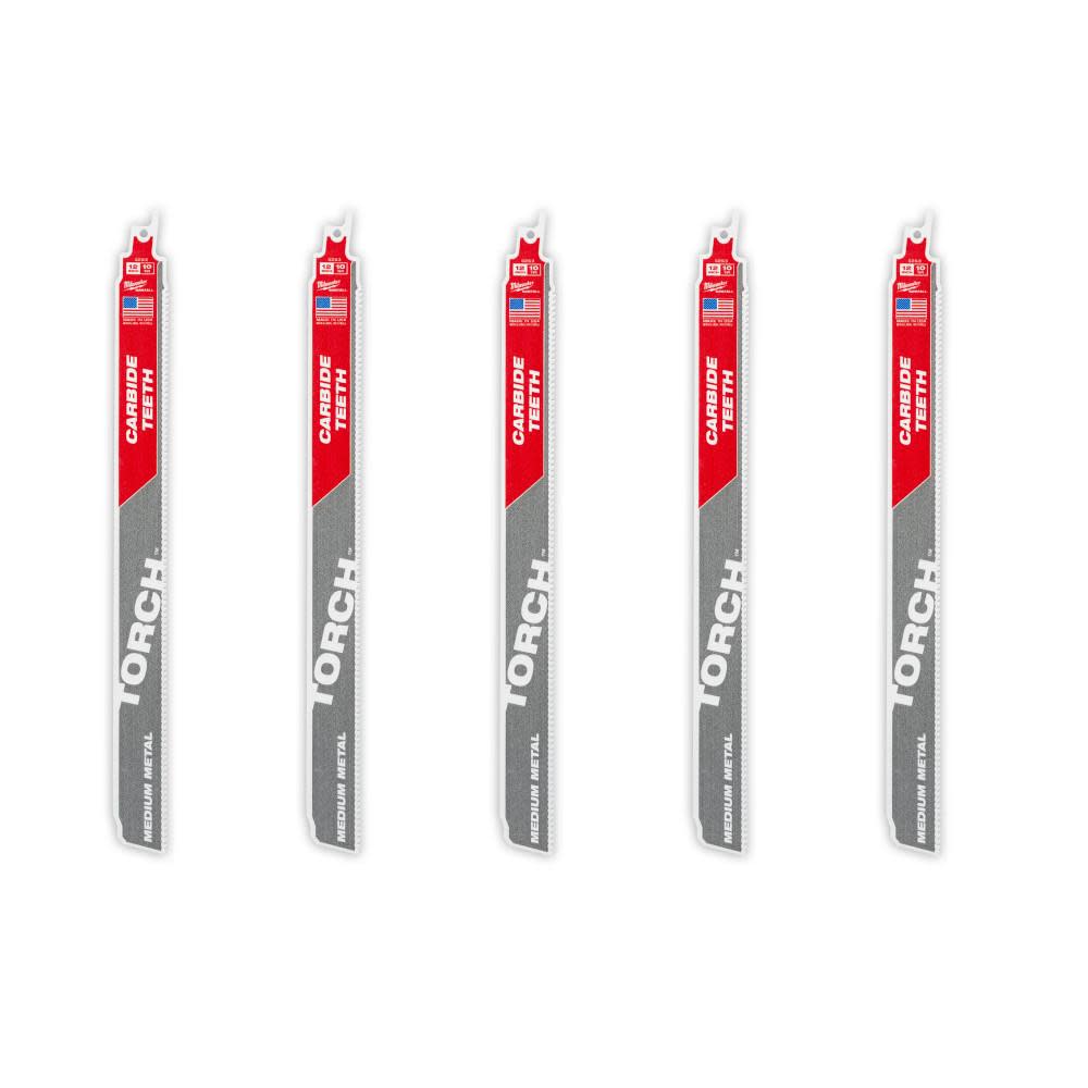 Milwaukee 12 Inch 10TPI TORCH Carbide Teeth Metal Cutting Reciprocating Saw Blade 5pk