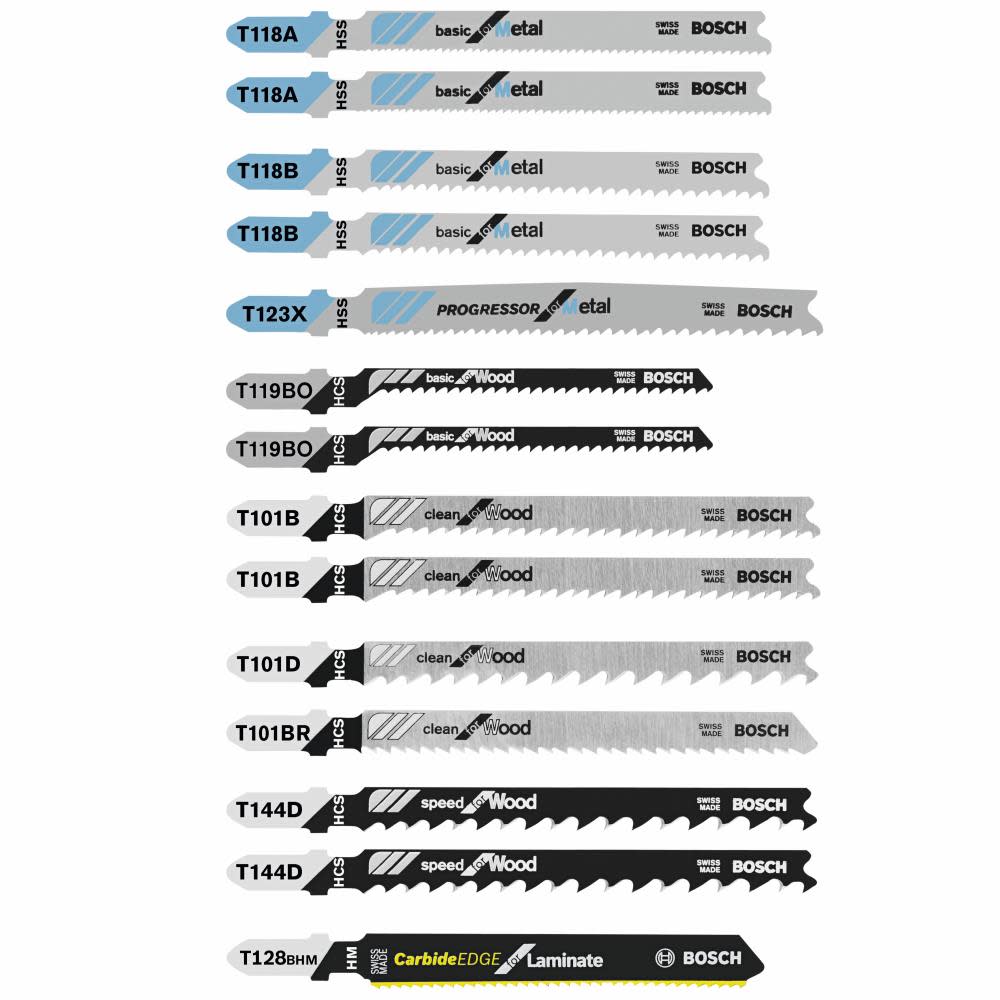

Bosch Jig Saw Blade Set 14pc Laminate/Wood/Metal T-Shank