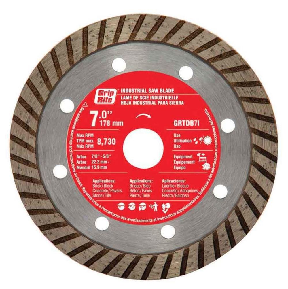 Grip Rite 7 Inch Industrial Turbo Rim Diamond Blade for Brick, Concrete ...
