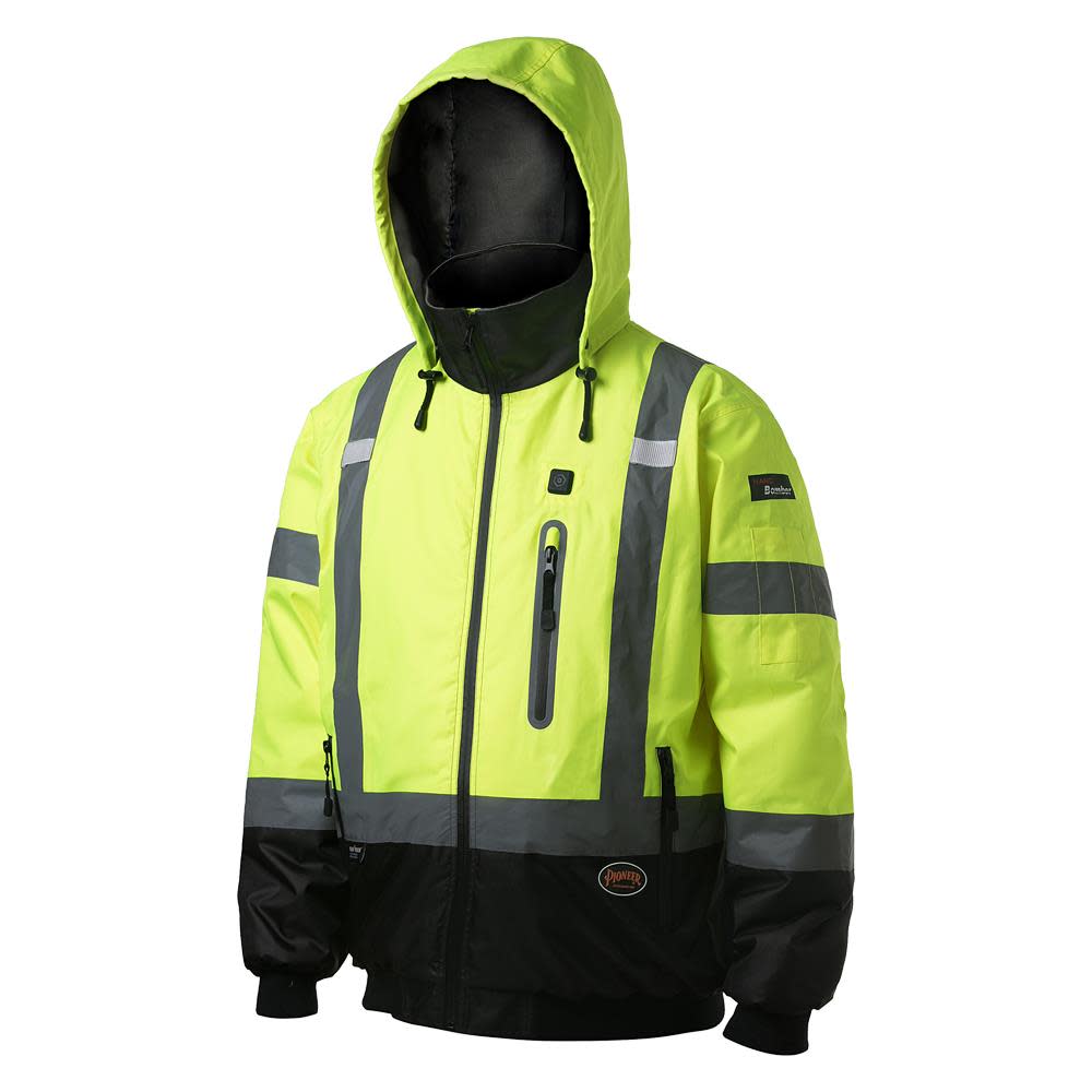 Pioneer High Visibility Waterproof Heated Safety Bomber Jacket Yellow 2X