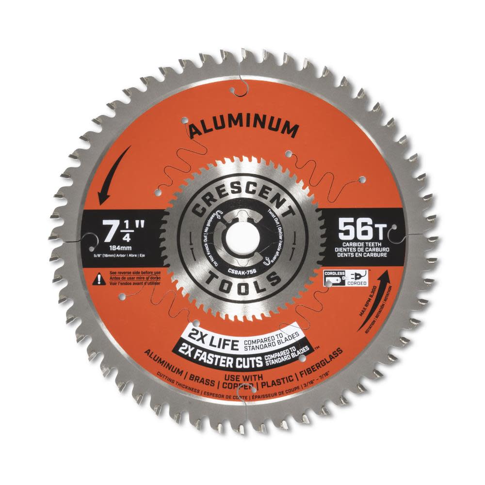 

Crescent Circular Saw Blade 7 1/4" x 56 Tooth Thick Aluminum