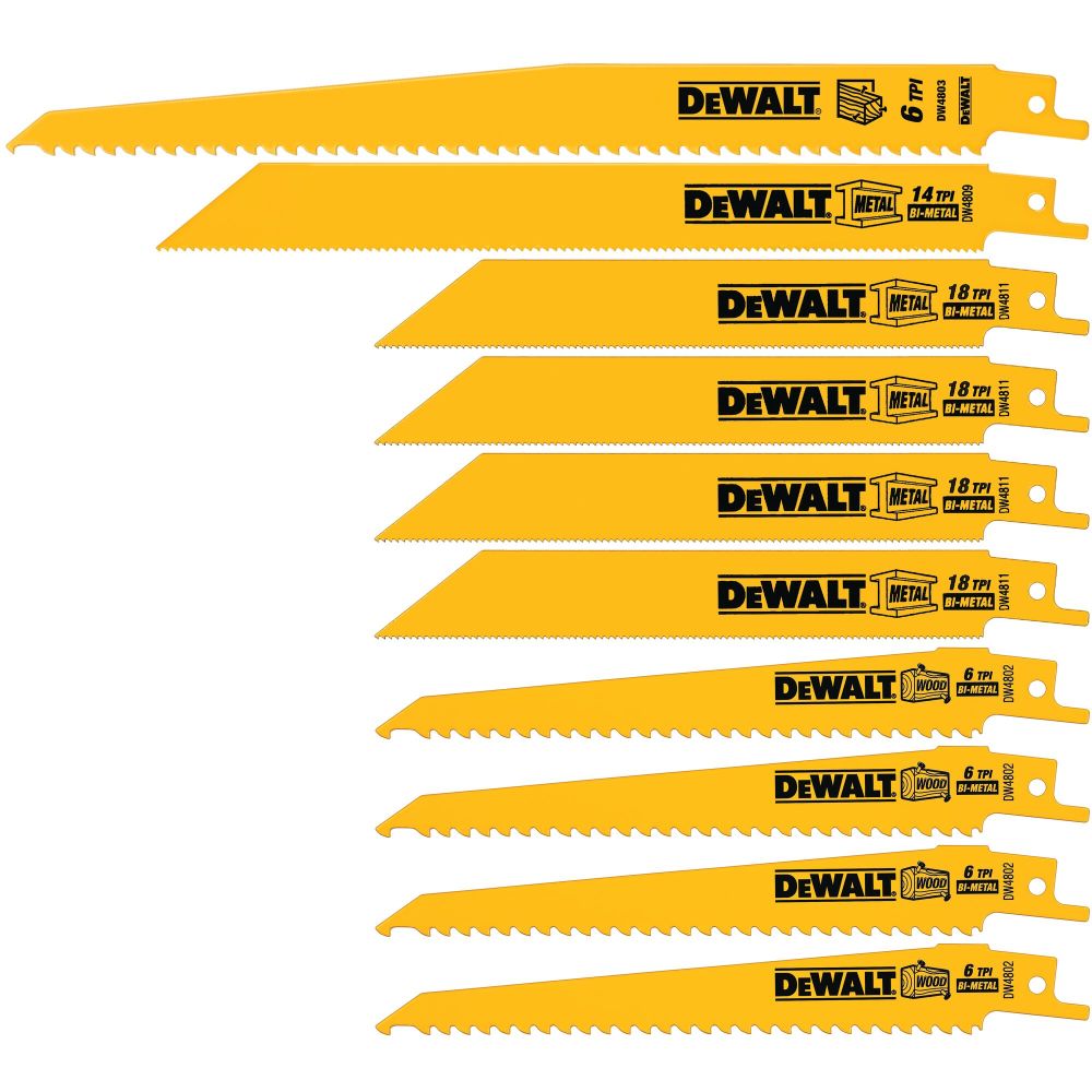 

DEWALT Reciprocating Saw Blades Bi-Metal Set With Case 10pc