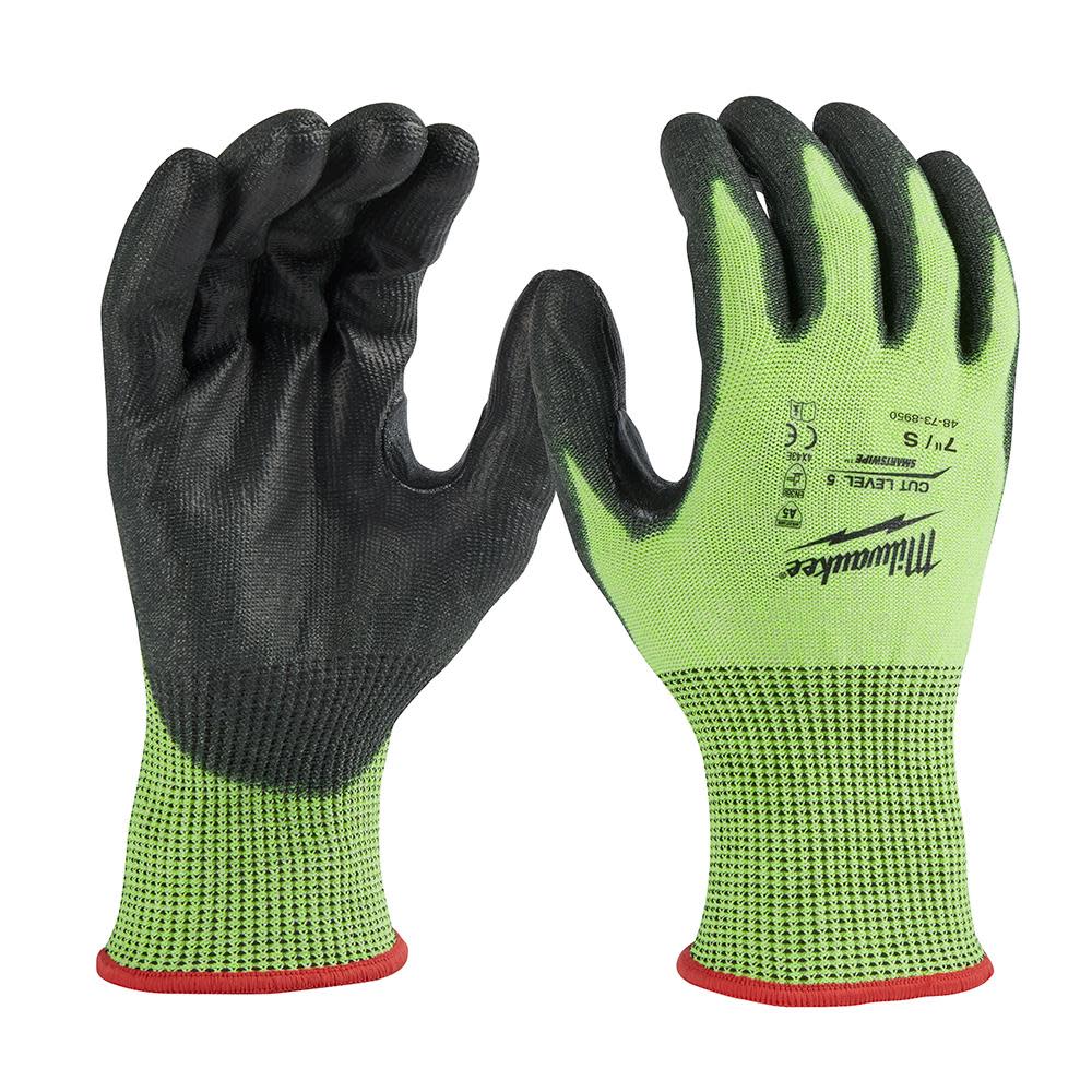 Two Pairs Milwaukee Hi-Vis Cut Level 2 Polyurethane Dipped Gloves M L XL & 2X 