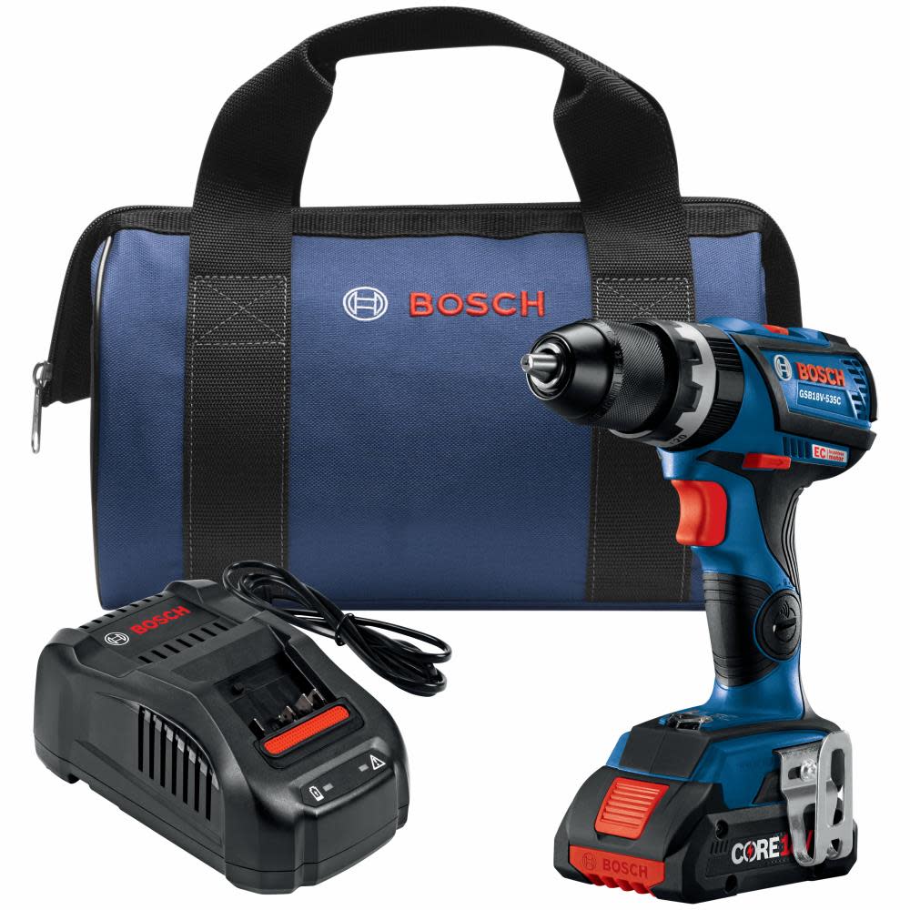 Bosch 18V EC Compact Tough 1/2 in Hammer Drill/Driver with Core 18V 4Ah Compact Battery Factory Reconditioned -  GSB18V-535CB15-RT