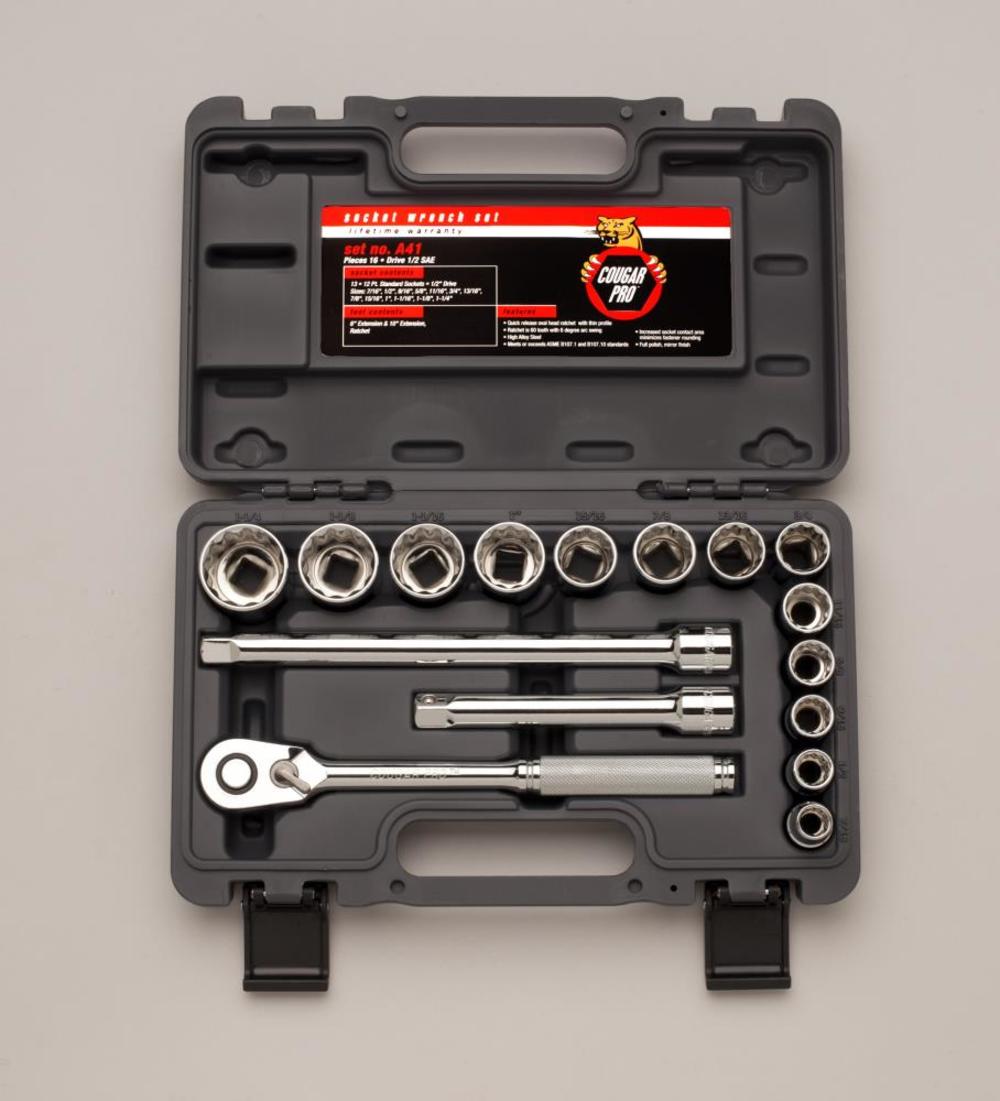 

Cougar Pro 1/2 In. Drive 16 pc. 12 pt SAE Socket Set