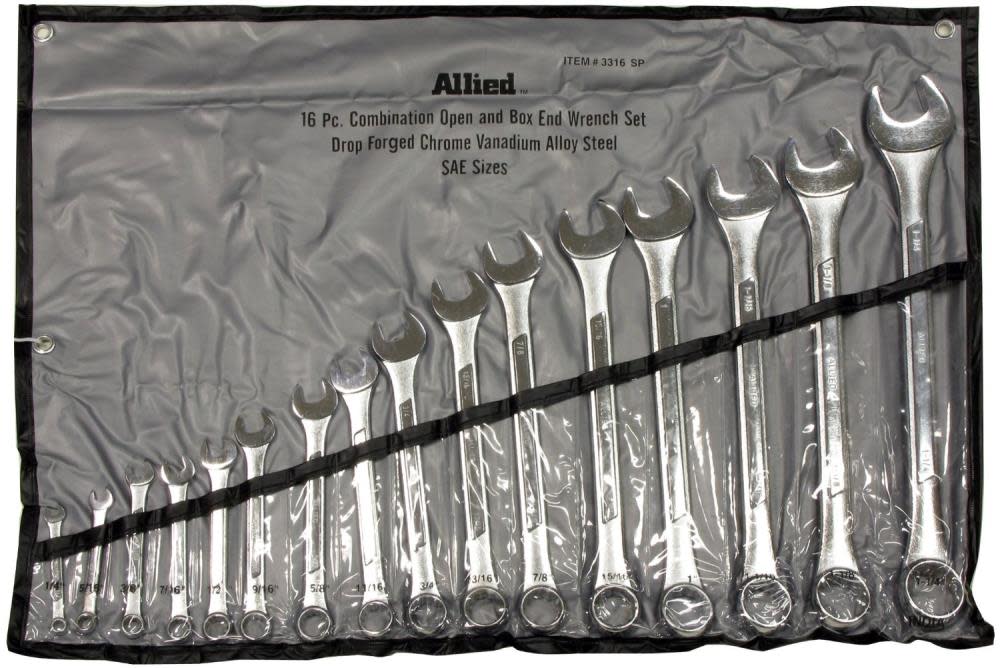 

Allied International 16 piece Combination Open and Box End Wrench Set in Pouch