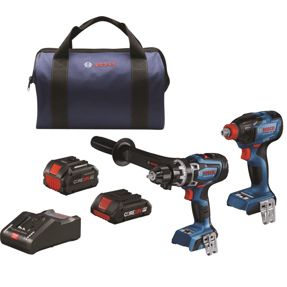 

Bosch 18V 2 Tool Combo Kit with Socket Ready Impact Driver Brute Tough 1/2" Hammer Drill/Driver with 1 CORE18V 8Ah Performance Battery & 1 CORE18V 4Ah Compact Battery