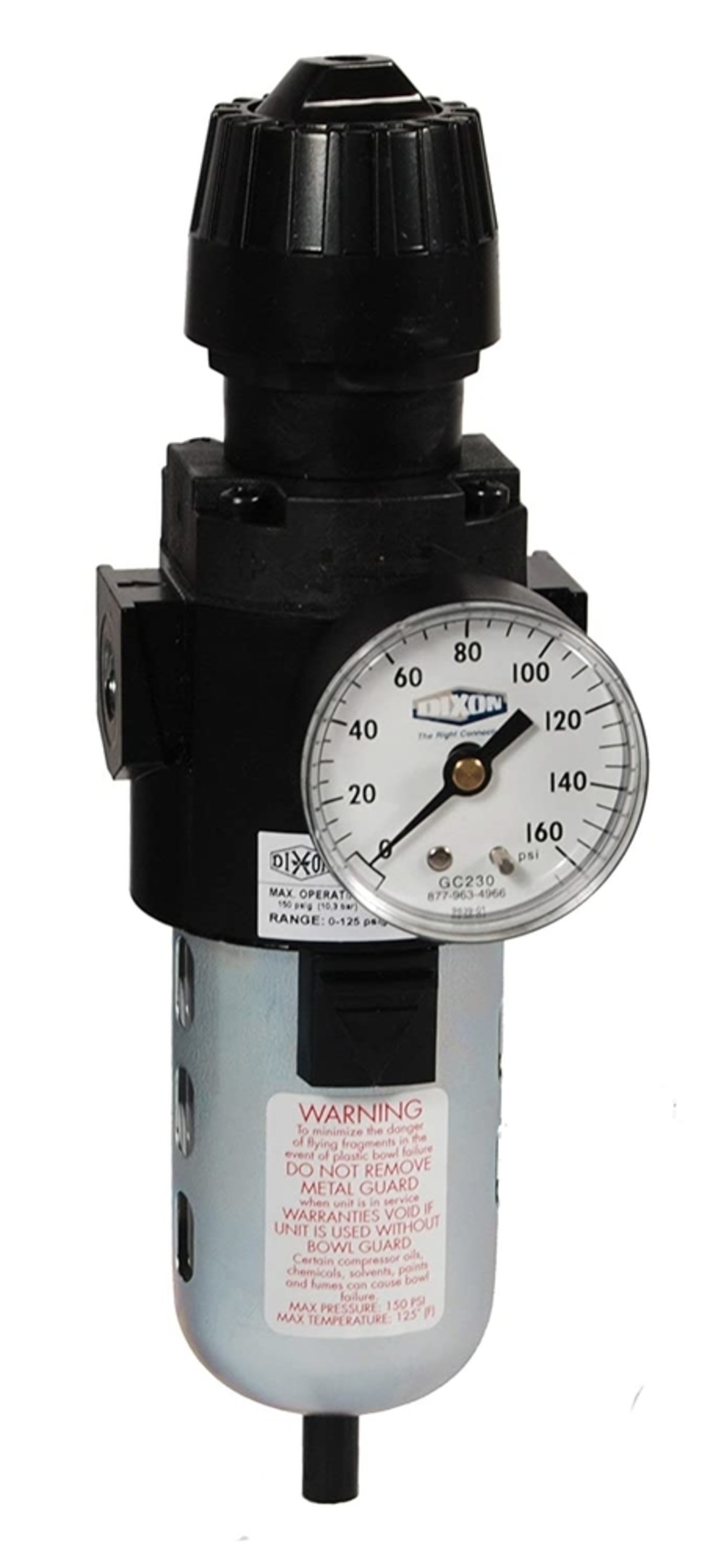 

Dixon Valve and Coupling CB6 Compact Filter/Regulator Manual Transparent Bowl with Guard 70 SCFM 3/8"