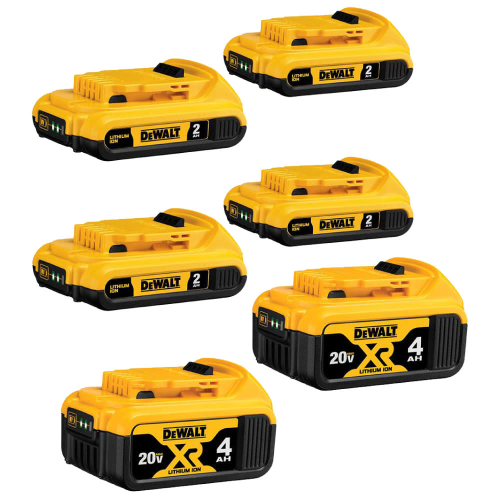 

DEWALT 20V MAX Lithium Ion Battery 6 Pk - (4) DCB203 2Ah and (2) DCB204 4Ah Bundle