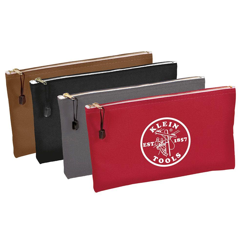 

Klein Tools Canvas Zipper Bags - Package Of 4- Red Grey Black and Brown