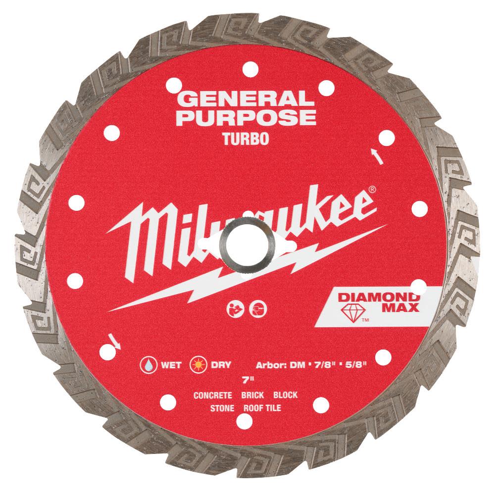 Milwaukee DIAMOND MAX 7 Inch Turbo Rim Diamond Blade for Concrete, Stone, and Brick