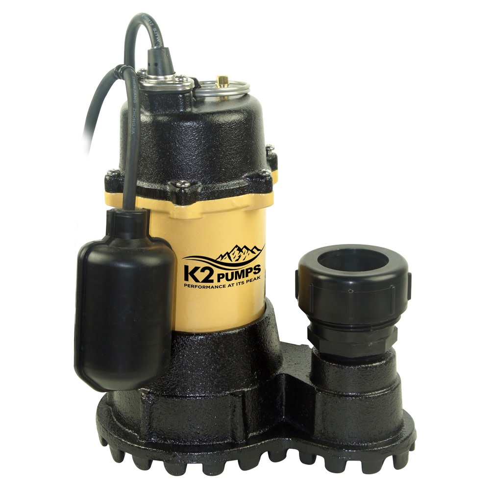 

K2 Pumps Submersible Sump Pump 1/2 HP Cast Iron with Piggyback Tethered Switch